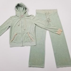Vintage Juicy Couture TrackSuit Matching Set Medium XL Jacket Pants Green Rare